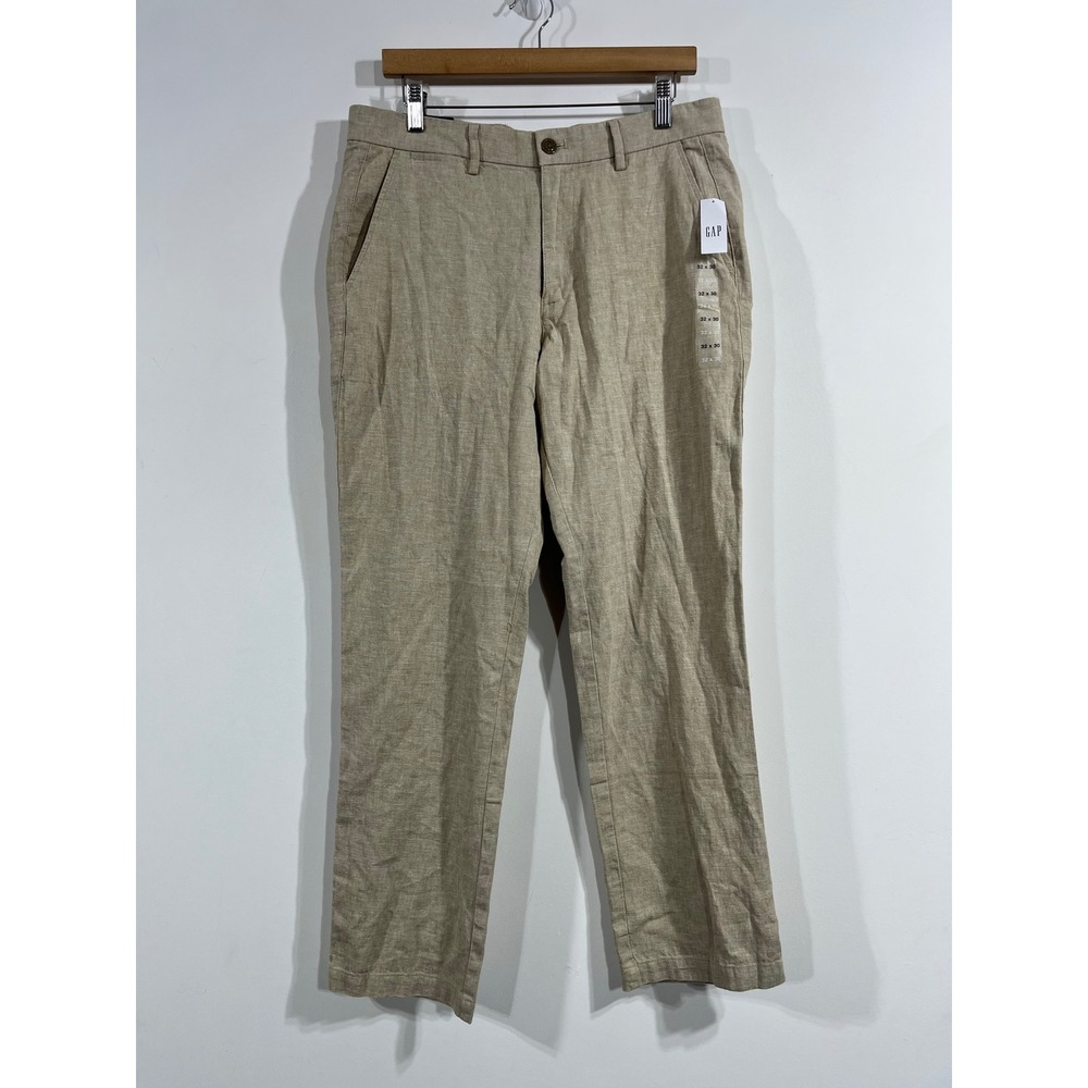 Gap Coastal Preppy Minimalist Straight Linen Cotton Pants Mens 32x30 Tan NWT